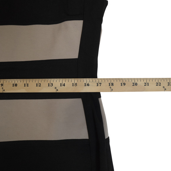 Calvin Klein Dress Sz 12 Black Beige Striped Sleeveless Crew Neck Corpcore EUC - Picture 8 of 10